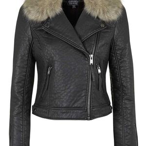 Top shop leather fur jacket